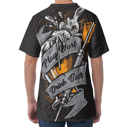 Play Dart Drink Beer Print Men's Velvet T-Shirt