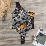 Play Dart Drink Beer Print One Shoulder Bodysuit