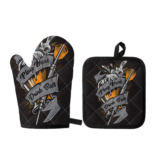 Play Dart Drink Beer Print Oven Mitt And Pot Holder Set