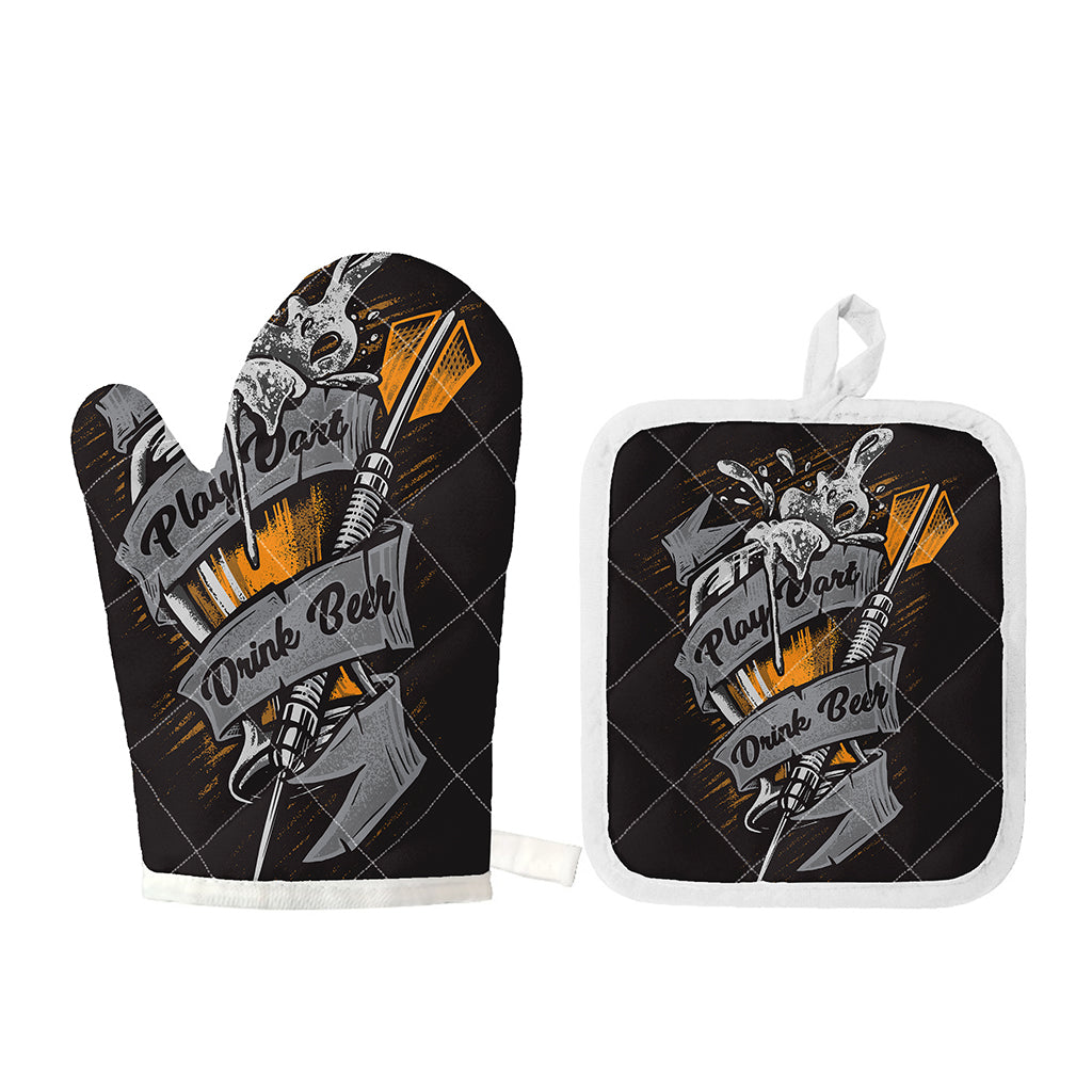 Play Dart Drink Beer Print Oven Mitt And Pot Holder Set