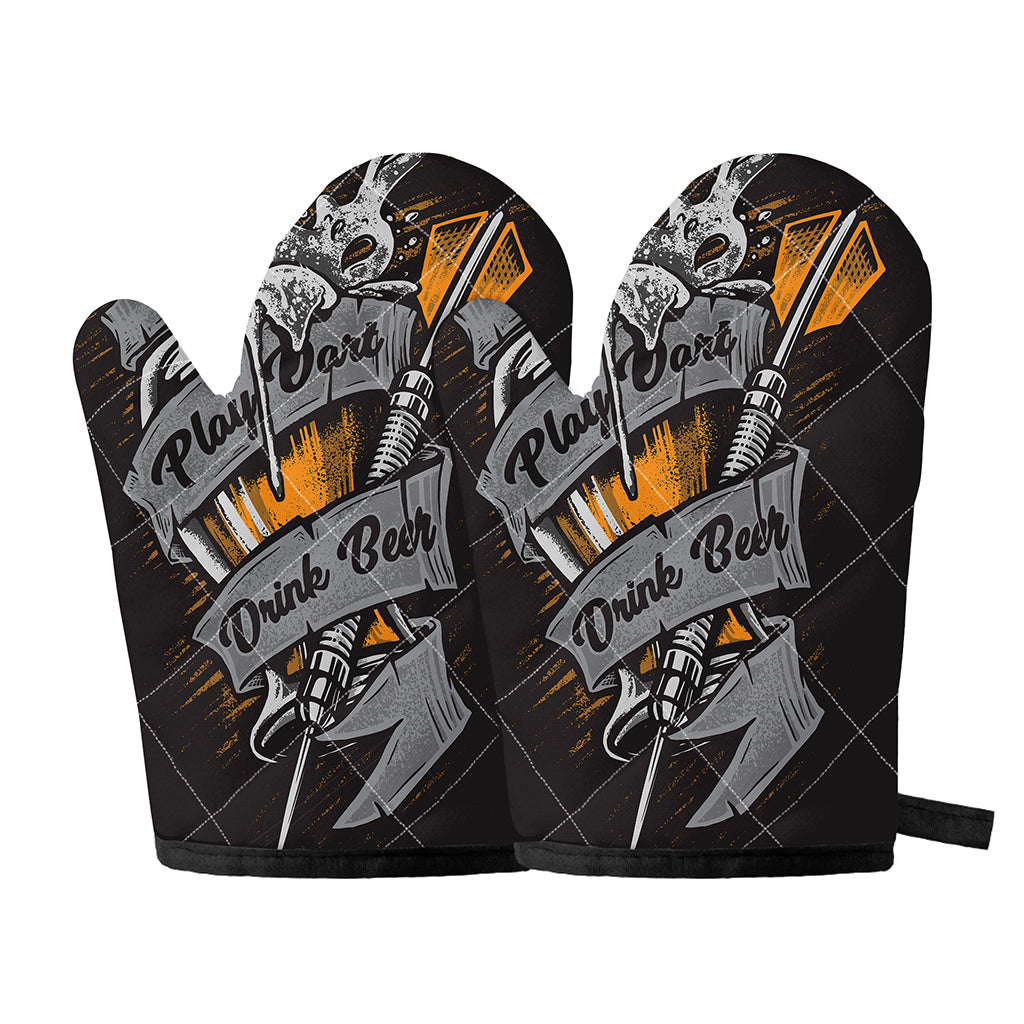 Play Dart Drink Beer Print Oven Mitts