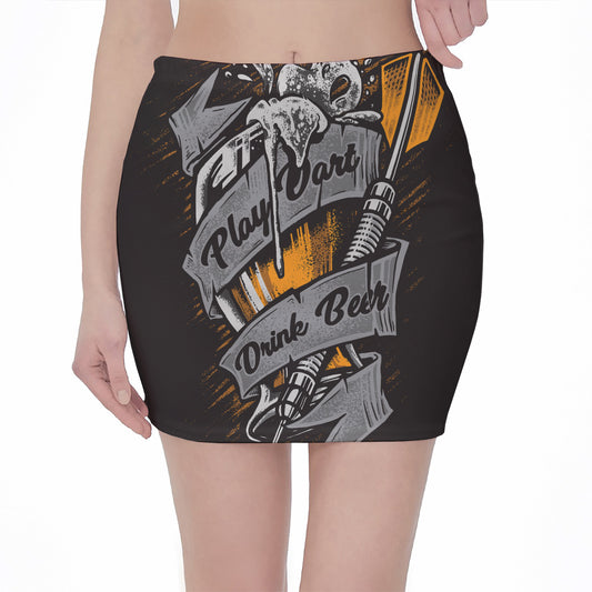 Play Dart Drink Beer Print Pencil Mini Skirt
