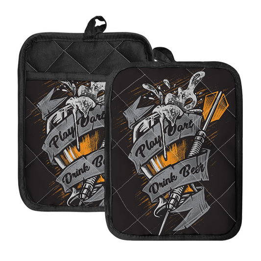 Play Dart Drink Beer Print Pot Holders With Pocket