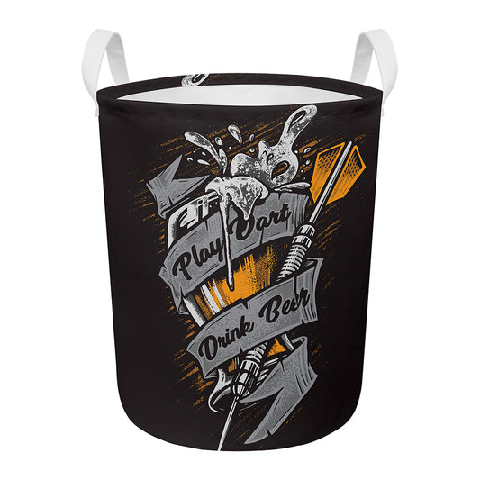 Play Dart Drink Beer Print Round Laundry Basket