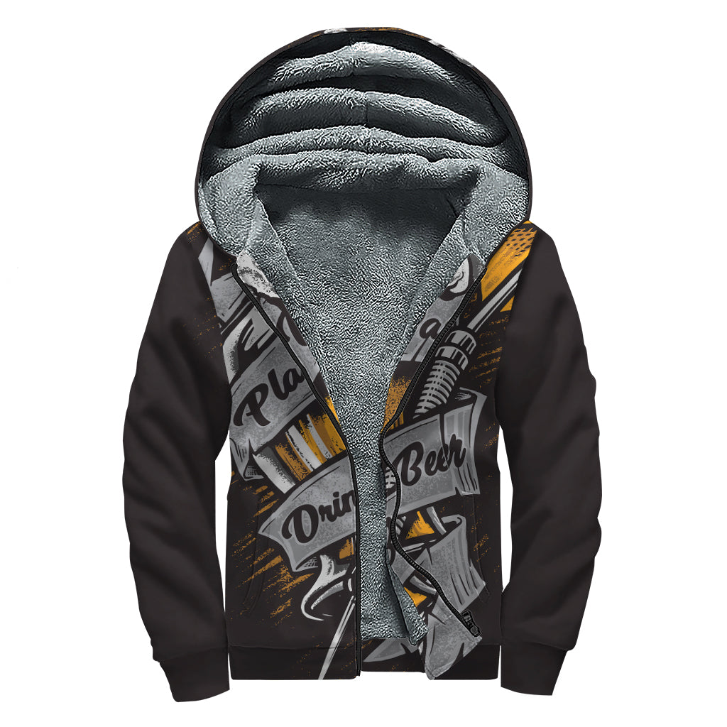 Play Dart Drink Beer Print Sherpa Lined Zip Up Hoodie