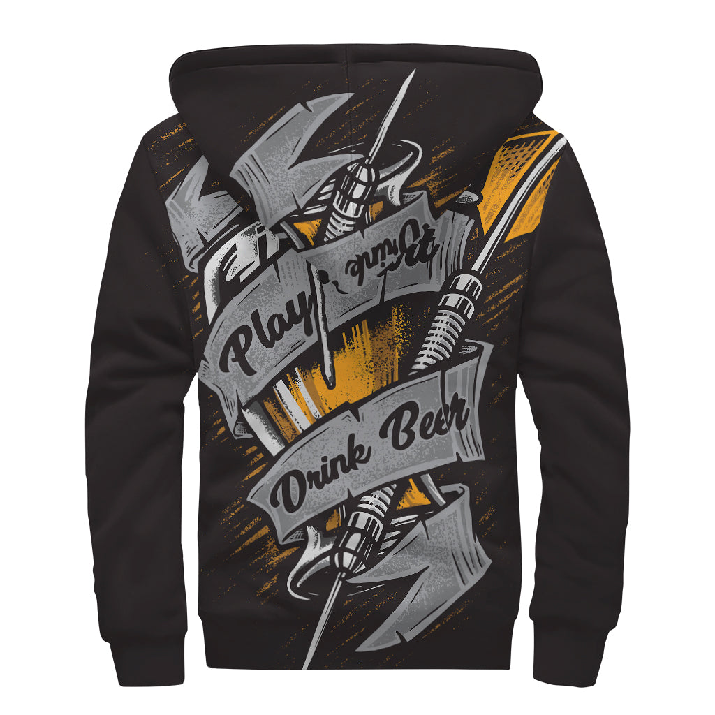 Play Dart Drink Beer Print Sherpa Lined Zip Up Hoodie