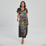 Play Dart Drink Beer Print Short Sleeve Maxi Dress