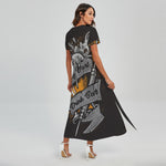 Play Dart Drink Beer Print Short Sleeve Maxi Dress