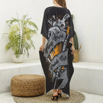 Play Dart Drink Beer Print Silk V-Neck Kaftan Dress