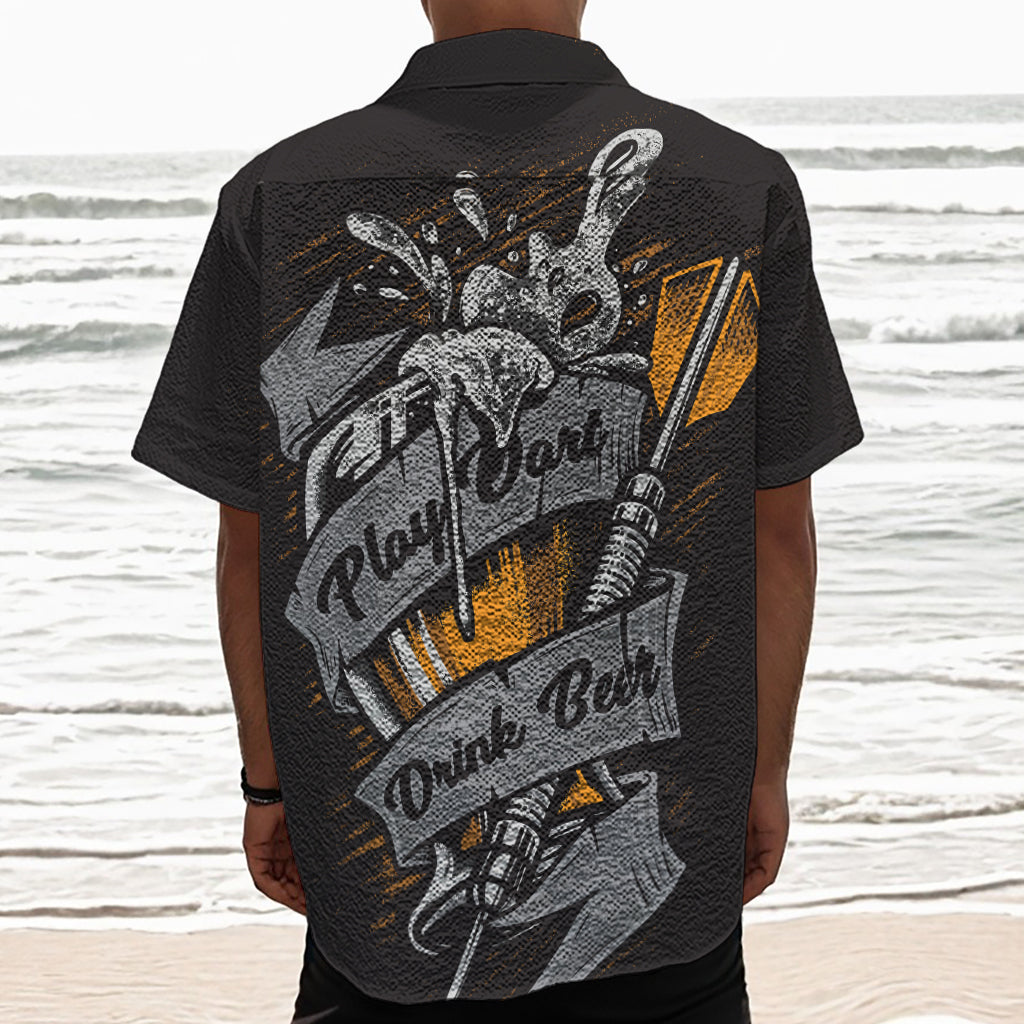Play Dart Drink Beer Print Textured Short Sleeve Shirt