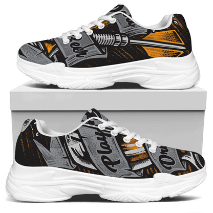 Play Dart Drink Beer Print White Chunky Shoes