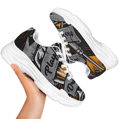 Play Dart Drink Beer Print White Chunky Shoes