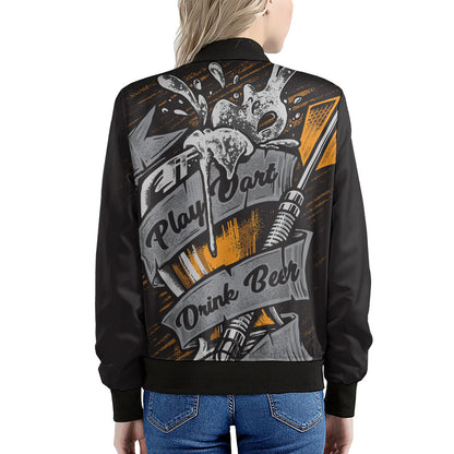 Play Dart Drink Beer Print Women's Bomber Jacket