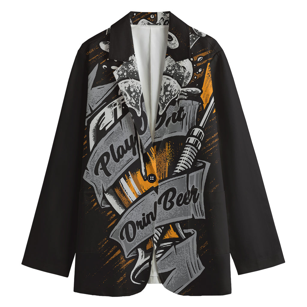 Play Dart Drink Beer Print Women's Cotton Blazer