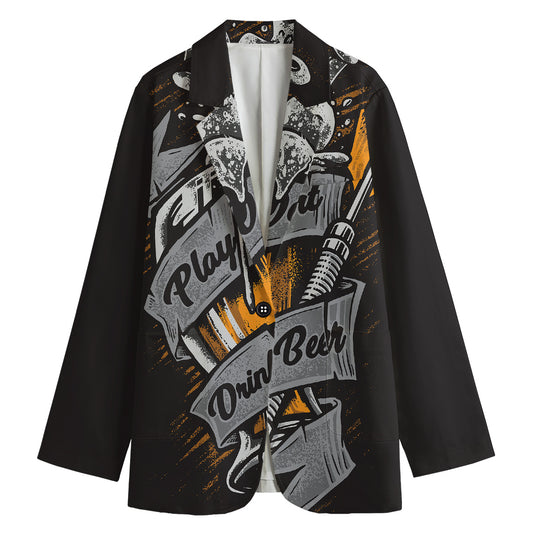 Play Dart Drink Beer Print Women's Cotton Blazer