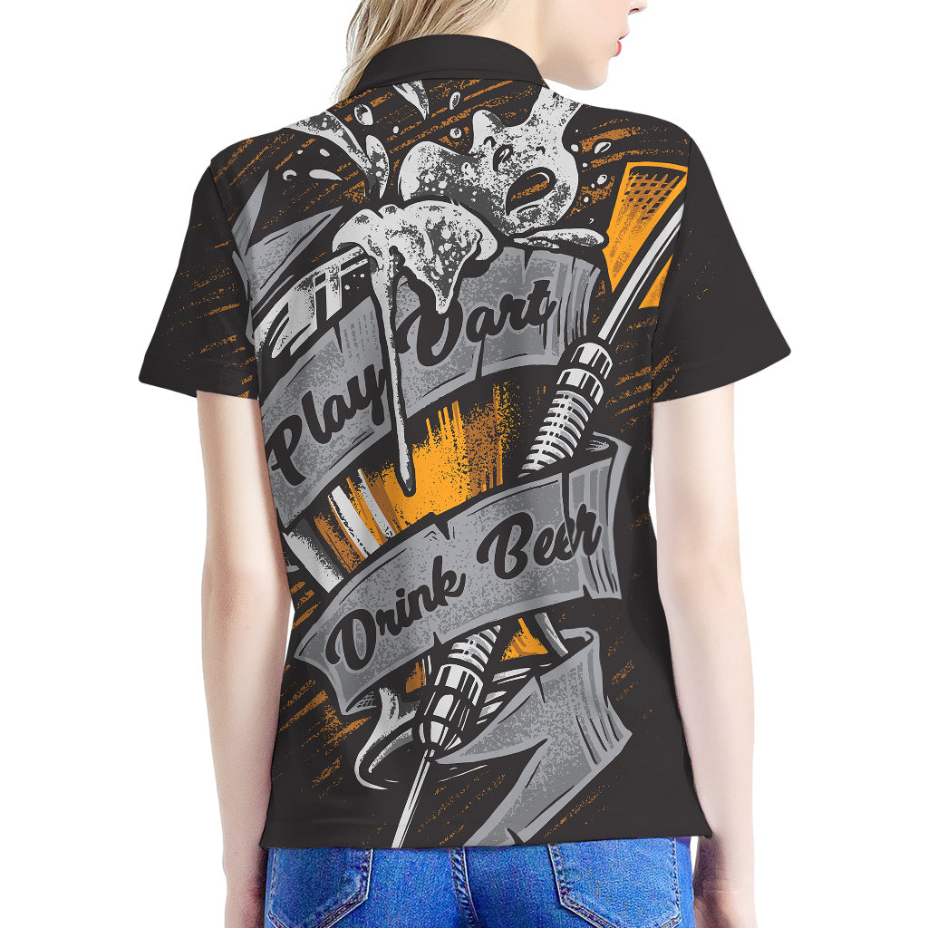 Play Dart Drink Beer Print Women's Polo Shirt