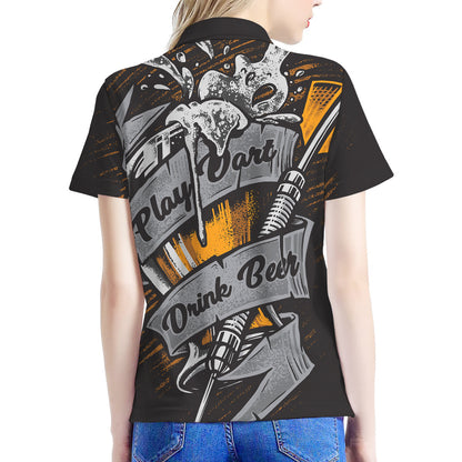 Play Dart Drink Beer Print Women's Polo Shirt