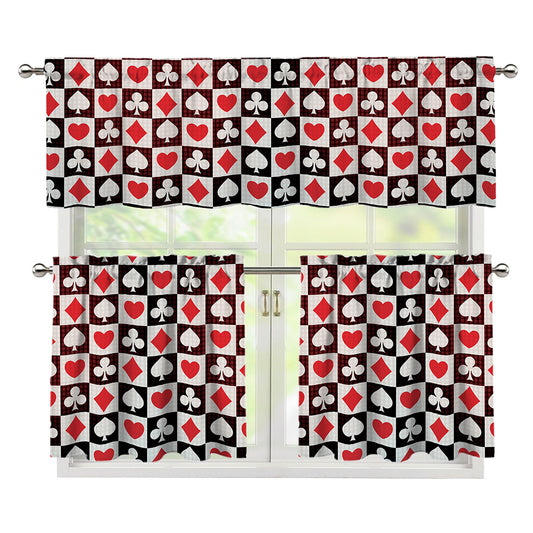 Playing Card Suits Check Pattern Print 3 Piece Kitchen Curtains