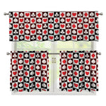 Playing Card Suits Check Pattern Print 3 Piece Kitchen Curtains