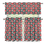 Playing Card Suits Check Pattern Print 3 Piece Kitchen Curtains