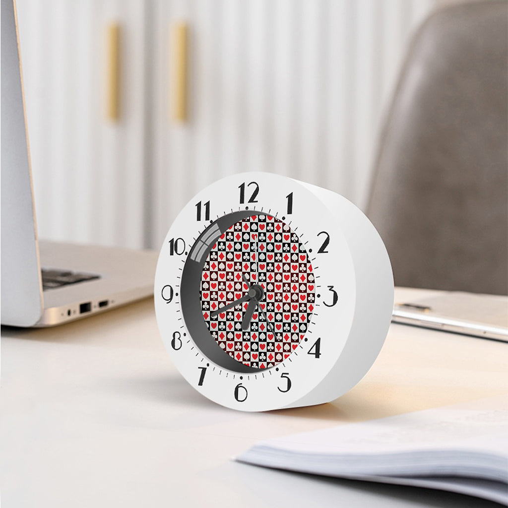 Playing Card Suits Check Pattern Print Alarm Clock