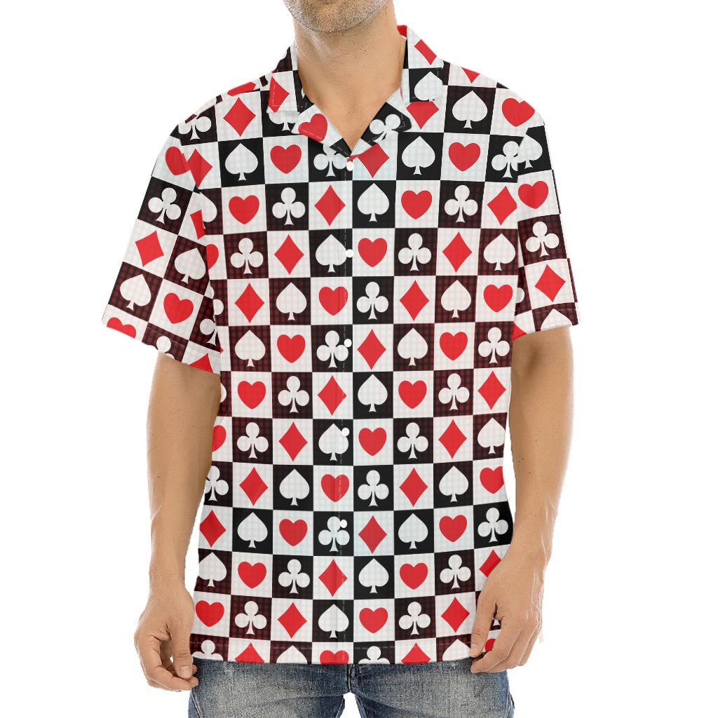 Playing Card Suits Check Pattern Print Aloha Shirt