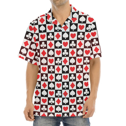 Playing Card Suits Check Pattern Print Aloha Shirt