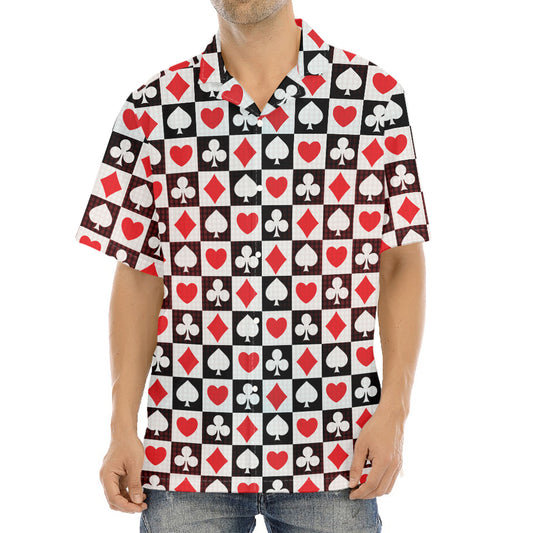 Playing Card Suits Check Pattern Print Aloha Shirt