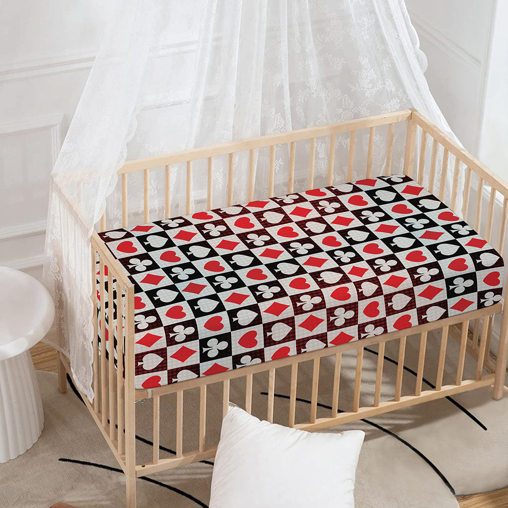 Playing Card Suits Check Pattern Print Baby Crib Sheet