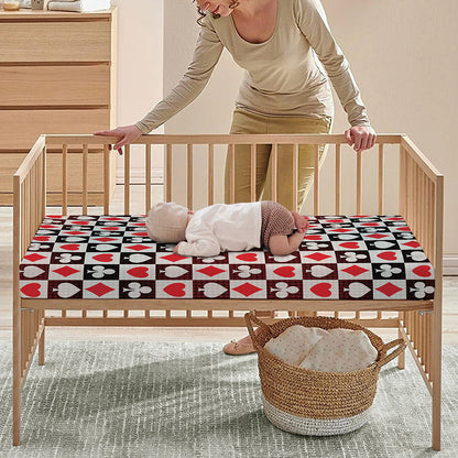Playing Card Suits Check Pattern Print Baby Crib Sheet