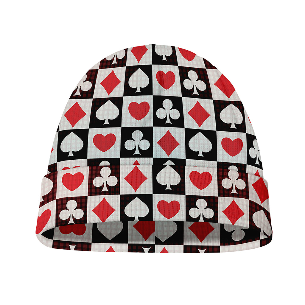Playing Card Suits Check Pattern Print Beanie