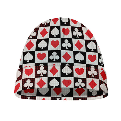 Playing Card Suits Check Pattern Print Beanie