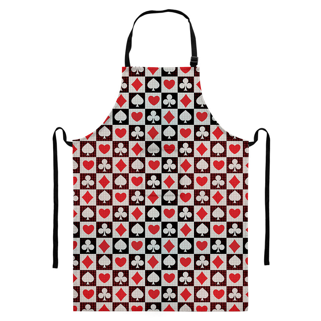 Playing Card Suits Check Pattern Print Bib Apron With Pocket