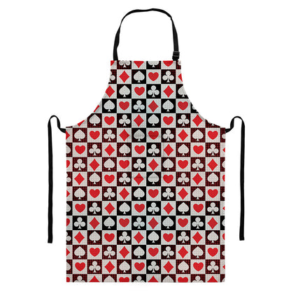 Playing Card Suits Check Pattern Print Bib Apron With Pocket