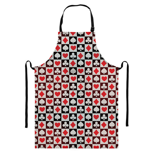 Playing Card Suits Check Pattern Print Bib Apron With Pocket