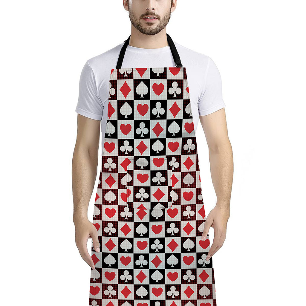 Playing Card Suits Check Pattern Print Bib Apron With Pocket