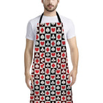 Playing Card Suits Check Pattern Print Bib Apron With Pocket