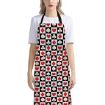 Playing Card Suits Check Pattern Print Bib Apron With Pocket