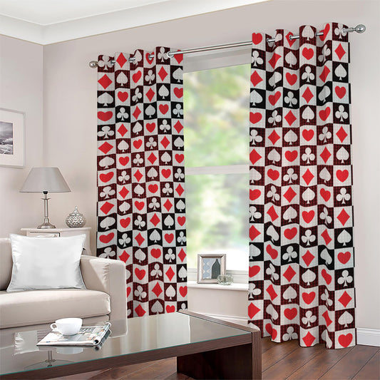 Playing Card Suits Check Pattern Print Blackout Grommet Curtains
