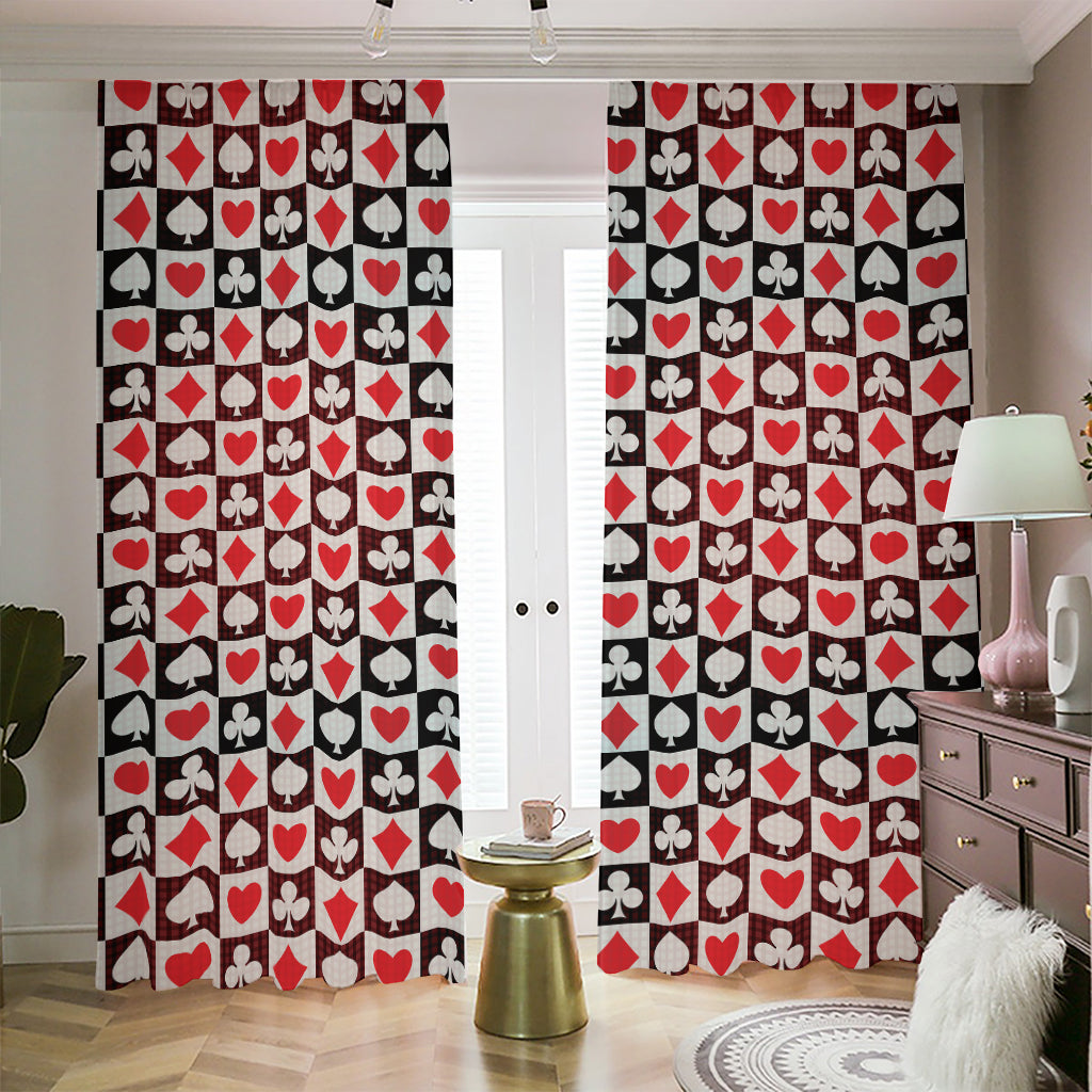 Playing Card Suits Check Pattern Print Blackout Pencil Pleat Curtains