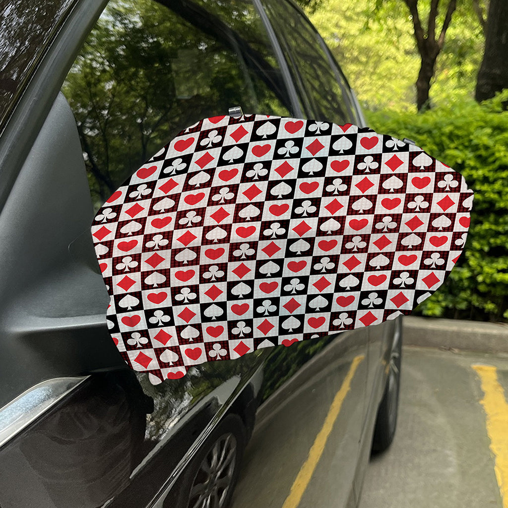 Playing Card Suits Check Pattern Print Car Side Mirror Covers