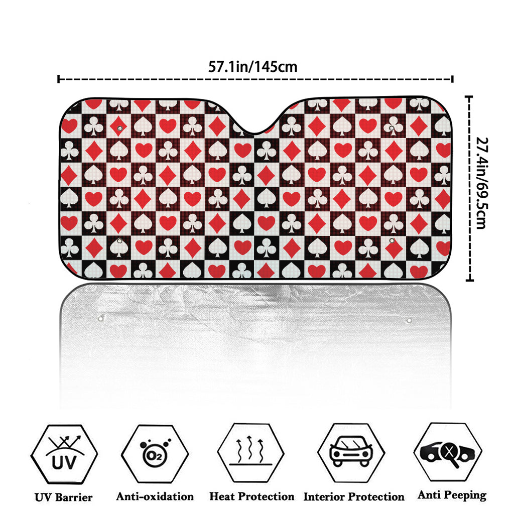 Playing Card Suits Check Pattern Print Car Windshield Sun Shade