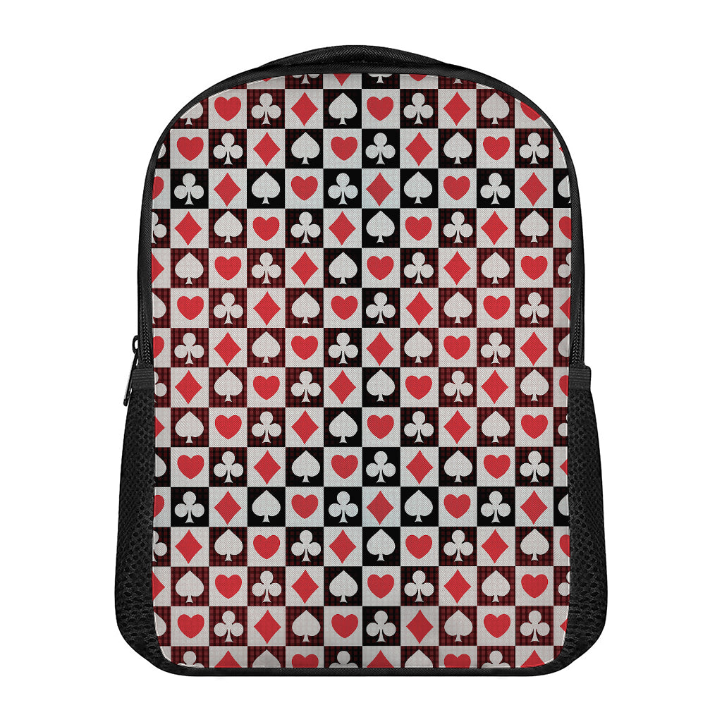 Playing Card Suits Check Pattern Print Casual Backpack