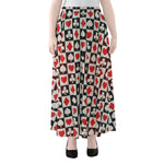 Playing Card Suits Check Pattern Print Chiffon Maxi Skirt