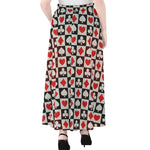 Playing Card Suits Check Pattern Print Chiffon Maxi Skirt