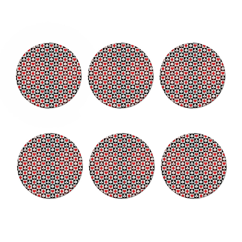 Playing Card Suits Check Pattern Print Coaster Set