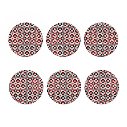 Playing Card Suits Check Pattern Print Coaster Set