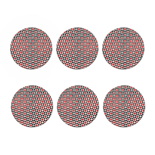 Playing Card Suits Check Pattern Print Coaster Set
