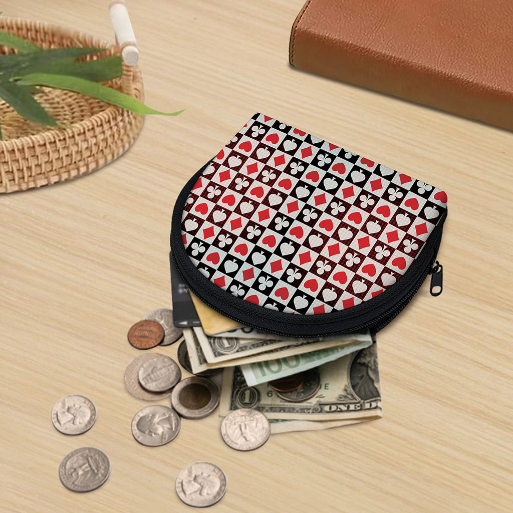 Playing Card Suits Check Pattern Print Coin Purse