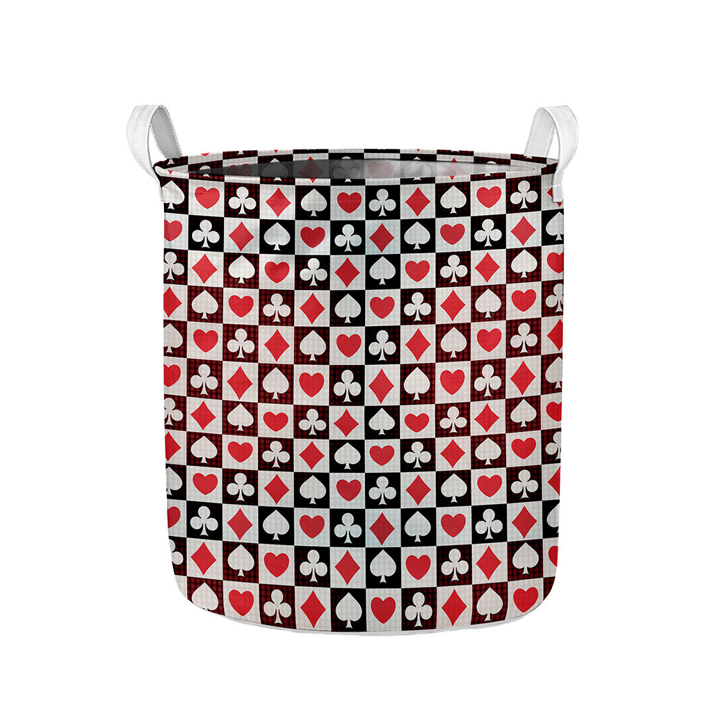 Playing Card Suits Check Pattern Print Collapsible Laundry Basket